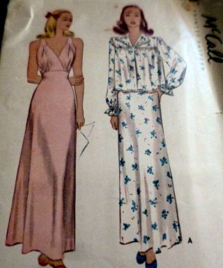 Lovely Vtg 1940s Nightgown & Bedjacket Mccall Sewing Pattern 16/34