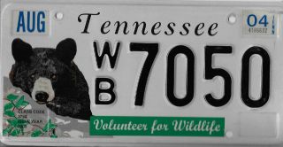 Tennessee 2004 Volunteer For Wildlife Bears License Plate Wb7050 Black White