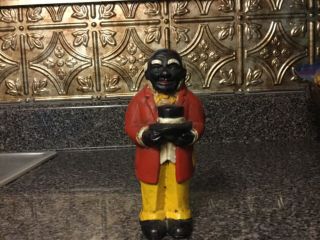 OLD VINTAGE BLACK AMERICANA UNCLE MOSES/BUTLER 5 - 3/4” TALL CAST IRON COIN BANK 2