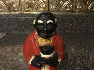 OLD VINTAGE BLACK AMERICANA UNCLE MOSES/BUTLER 5 - 3/4” TALL CAST IRON COIN BANK 3
