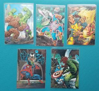 1992 Marvel Masterpieces Spectra Etch Foil 1 2 3 4 5 - D Card Set Ex/nm Thanos