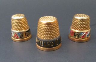 Set Of 3 Gold Colored Thimbles Toledo Spain Souvenirs Enamel Decoration
