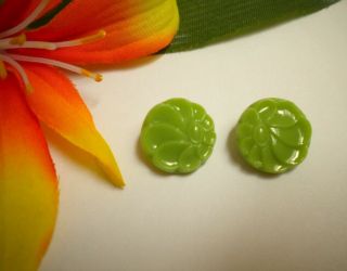 2 Antique Vintage Art Deco Jadeite Green Glass Flower Buttons