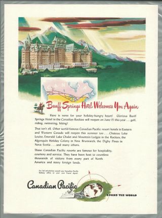 1946 Canadian Pacific Railway Advertisement,  Cpr,  Banff Springs Hotel