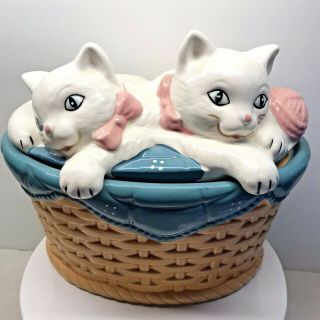 Vintage Kittens Cats In A Basket Cookie Jar 1970s Retro Kitchen Decor