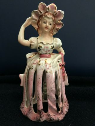 Vintage Betson Ceramic Lady Napkin Holder And Dinner Bell Figurine