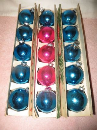 15 Vintage Shiny Brite Glass Ball Christmas Ornaments - Blue & Bright Pink