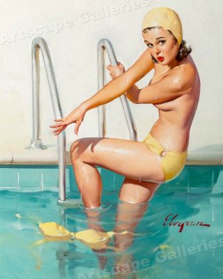 " Cover,  Girl " Vintage Style Elvgren Pin - Up Girl Swimming Pool Poster - 20x24
