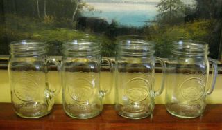 Set Of 4 Golden Harvest Wide Mouth 32 Oz.  Quart Mason Drinking Jar Mug W/ Handle