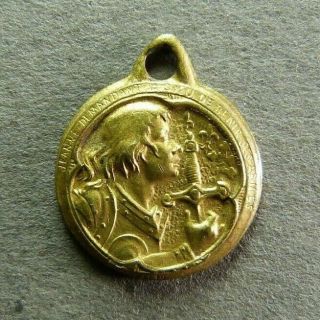 French Antique Gilt Religious Medal Joan Of Arc Jeanne D 