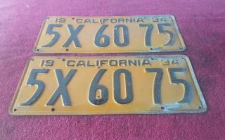 1934 California License Plates ( ((PAIR)) ) 2