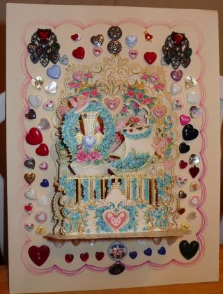 Collector ' s Heart Buttons Valentine for Mother 74 Mounted on Vintage 3 - D Card 5