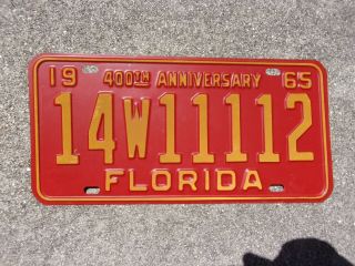Florida 1965 License Plate 14w 11112