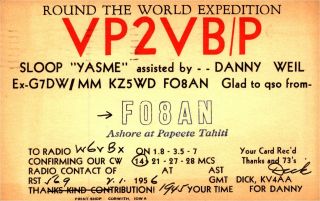 Vp2vb/p Danny Weil Papeete,  Tahiti 1956 Vintage Ham Radio Qsl Card