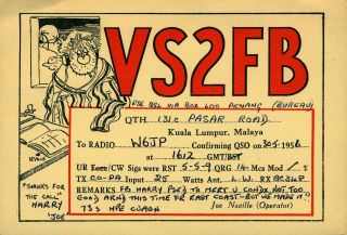 Vs2fb Joe Neville Kuala Lumpur,  Malaya 1956 Vintage Ham Radio Qsl Card