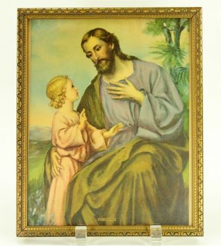 St.  Joseph Litho Print,  Vintage 8 1/2 X 10 1/2 " Framed Gold Wood Frame
