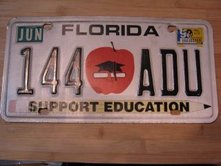 1999 Florida Support Education License Plate Expired 144 Adu