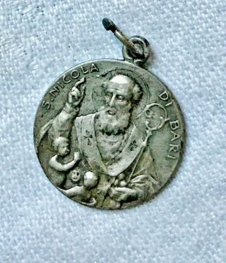 Antique Catholic Religious Medal St.  Nicholas Nicola Di Bari Sterling Silver