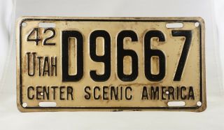 1942 Utah Passenger License Plate -