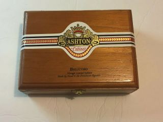 Vintage Limited Edition Ashton Cabinet Wood Cigar Box,  Brass Latch,  Cedar Lined