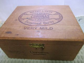 Vintage Wood Finger Joint Cigar Box Slide Lock Boite Nature Meditation Corona