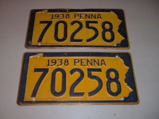 Vintage 1938 Pennsylvania State License Plates Matching Set