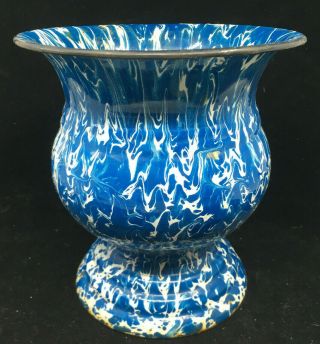 Granite Ware Enamelware Enamel Metal Vintage Vase Urn Graniteware Cobalt Blue