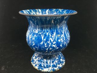 Granite Ware Enamelware Enamel Metal Vintage Vase Urn Graniteware Cobalt Blue 2