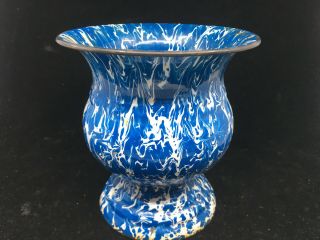 Granite Ware Enamelware Enamel Metal Vintage Vase Urn Graniteware Cobalt Blue 3