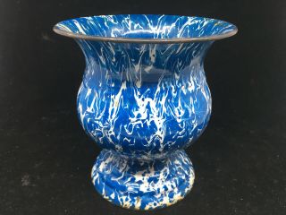 Granite Ware Enamelware Enamel Metal Vintage Vase Urn Graniteware Cobalt Blue 4