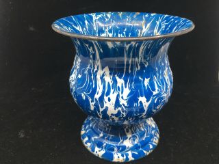 Granite Ware Enamelware Enamel Metal Vintage Vase Urn Graniteware Cobalt Blue 6