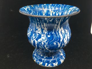 Granite Ware Enamelware Enamel Metal Vintage Vase Urn Graniteware Cobalt Blue 7