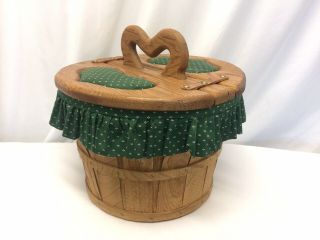 Vintage Round Wood Wicker Shabby Chic Sewing Large Knit Crochet Craft Basket