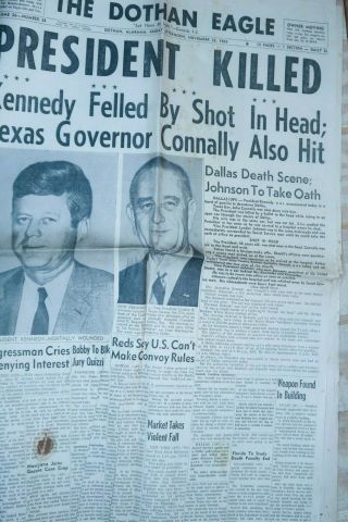 Vintage Assassination Of John F Kennedy Nov 22 1963 Alabama Newspaper