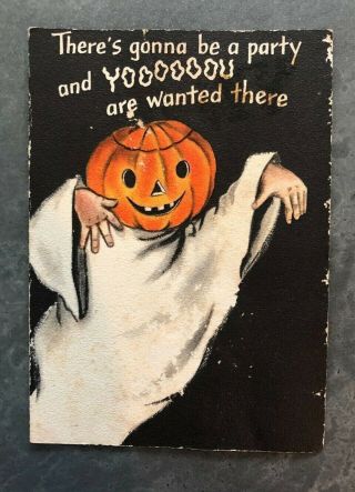 Vintage Halloween Pumpkin Jol Ghost Hallmark Party Invitation Haunt,  Tombstone
