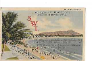 1936 K6swl Honolulu Hawaii Qsl Radio Card.
