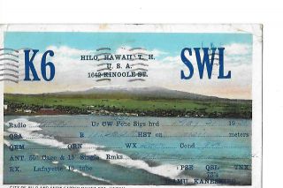 1938 K6swl Hilo Hawaii Qsl Radio Card.