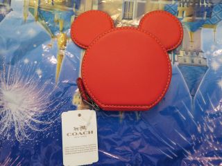 Coach X Disney Red Mickey Mouse Ears Zip Coin Purse Limited Edition F59071 Nwt