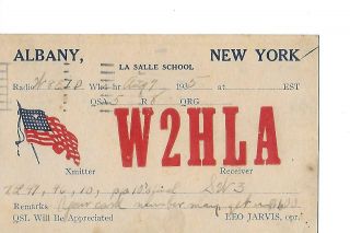 1935 W2hla La Salle School York Qsl Radio Card.