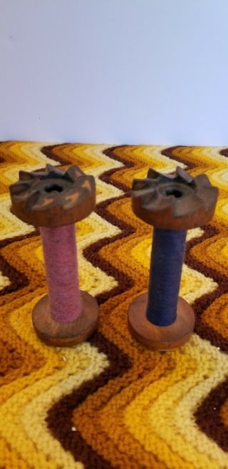 Antique Vintage Wooden Shaped Textile Bobbin Spool Industrial