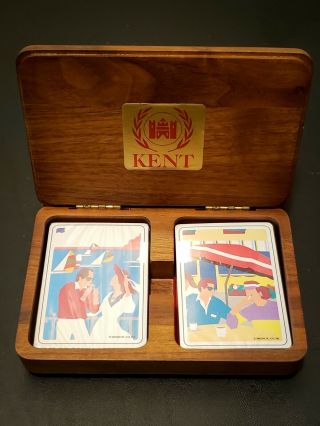 Double Deck Playing Cards Kent " By Lorillard Inc.  1998 Vintage Wood Box