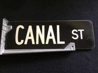 Vintage Orig Metal Street Sign W/bracket Canal St 2 - Sided 18 1/2 " X 7 "