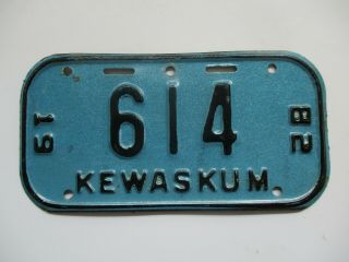 Rare Vintage 1982 Kewaskum Wi Metal Bicycle Bike License Plate 614