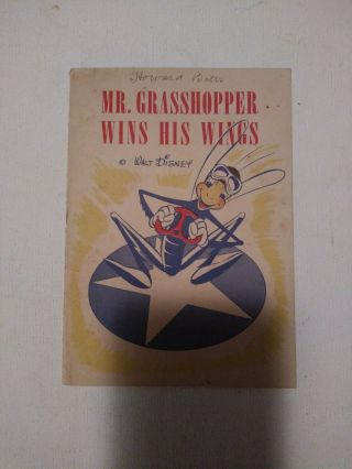 Rare 1943 Walt Disney " Mr.  Grasshopper Wins His Wings " Book - Aeronica Aircraft