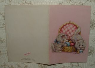 2 Sweet Kittens Playing in Sewing Box,  Cat - 1950 ' s Vintage RUST CRAFT Card 4