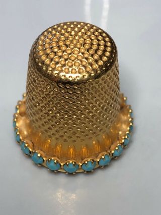 Thimble Spain Gold Tone With Blue Stones