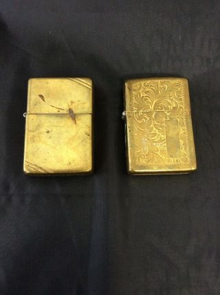 2 Vintage Brass Zippo Lighters