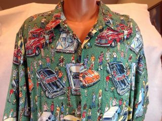 Reyn Spooner Hawaiian Aloha Shirt 2xl Art Of Eddy Y Vintage Cars 100 Rayon