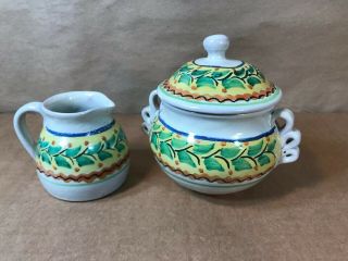 Vintage Signed Gorky Gonzales Pottery Pitcher Creamer And Sugar Bowl Gto Mexico