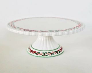 Vintage Avon 1999 Christmas Pedestal Cake Plate Stand W Holly,  Berries & Ribbon